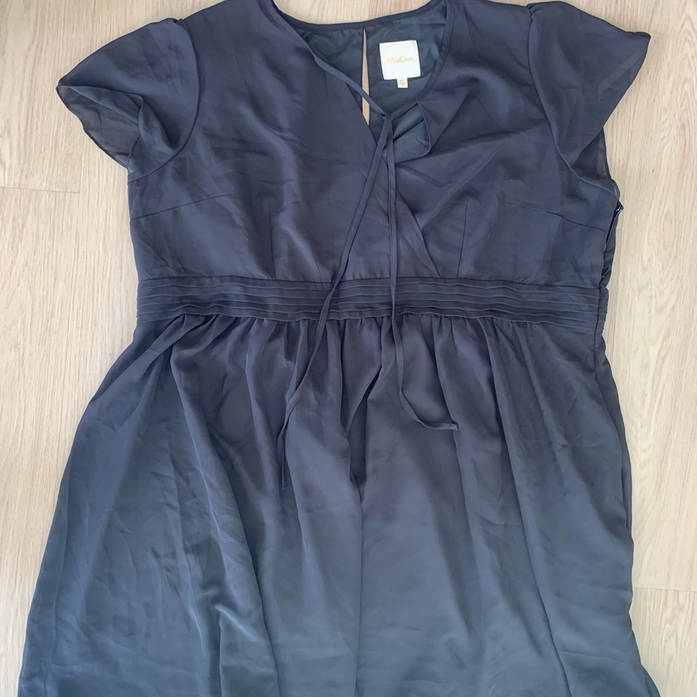 Modcloth V Neck Cap Sleeve Smocked Waist Dress Black 4X